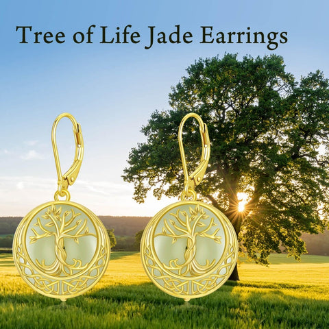 14K Gold Plated Natural Jade  Earrings for Women Good Fortune Jewelry Birthday Mother's Day Gifts