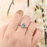 Sterling Silver 2CT Moss Agate  Engagement Wedding Ring Sets for Women