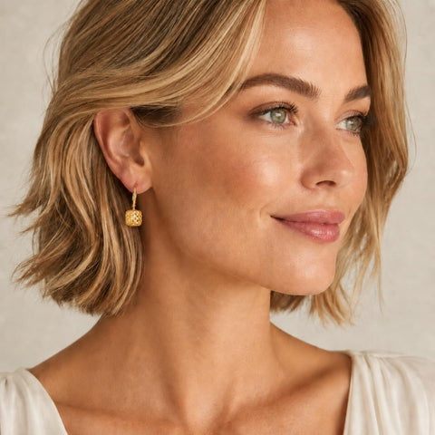 14K Gold Plated Ball Leverback Earring for Women