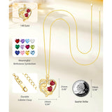 10K 14K 18K Gold Double Birthstone Heart Mother Son/Daughter Pendant Necklace for Mom