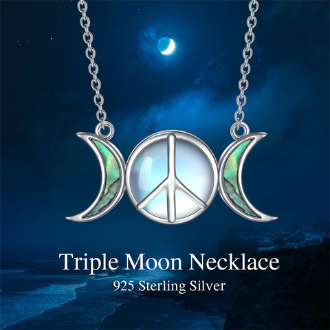 Sterling Silver Moonstone Peace Sign  Pendant Necklace