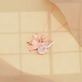 Sterling Silver Opal Butterfly Lily Flower Pendant Necklace