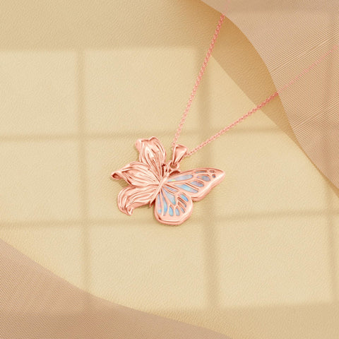 Sterling Silver Opal Butterfly Lily Flower Pendant Necklace
