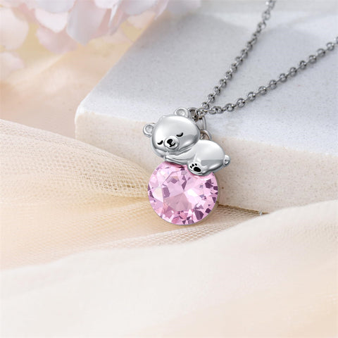 Sterling Silver Birthstone Teddy Bear Pendant Necklace Christmas Gifts for Women Children