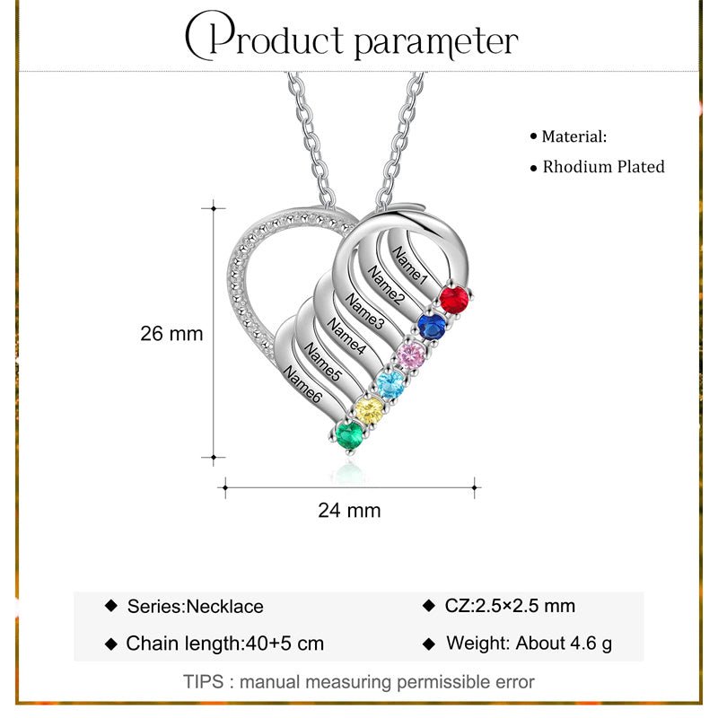Sterling Silver Personalized  Engraved 2-6 Names Family Pendant Necklace