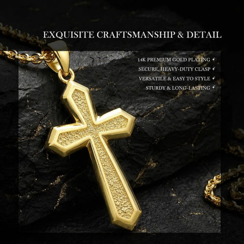 14K Gold Plated Cross Pendant Necklace for Men