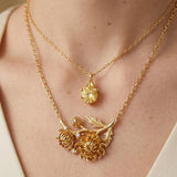 14K Gold Birthstone Birth Flower  Pendant Necklace Birthday Jewelry Gifts for Women