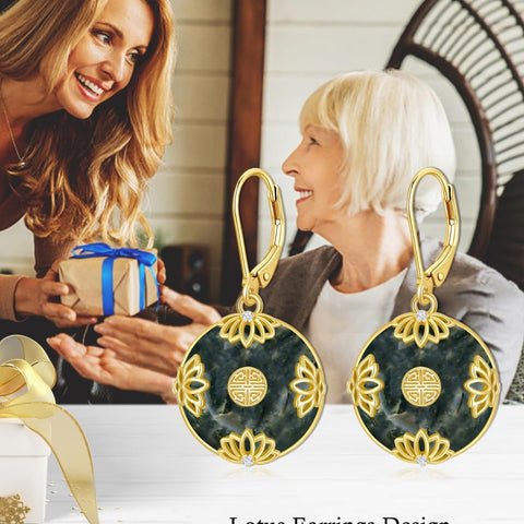 14K Gold Plated Natural Jade  Earrings for Women Good Fortune Jewelry Birthday Mother's Day Gifts