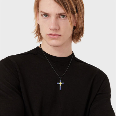 Sterling Silver Cross Religious Necklace for Men