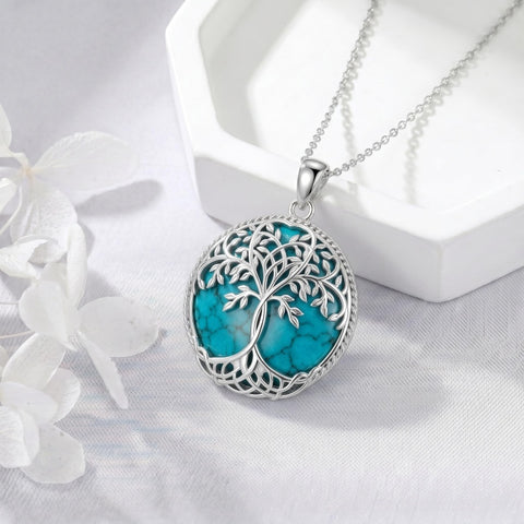 Sterling Silver Turquoise Sun and Moon AA Sobriety Celtic Knot Cross DNA Star of David Tree of Life Pendant Necklace