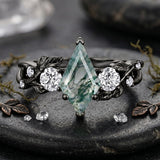 Sterling Silver 10K 14K 18K Gold 1-4CT Moss Agate Engagement Ring Promise Ring
