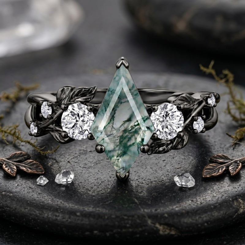 Sterling Silver 10K 14K 18K Gold 1-4CT Moss Agate Engagement Ring Promise Ring