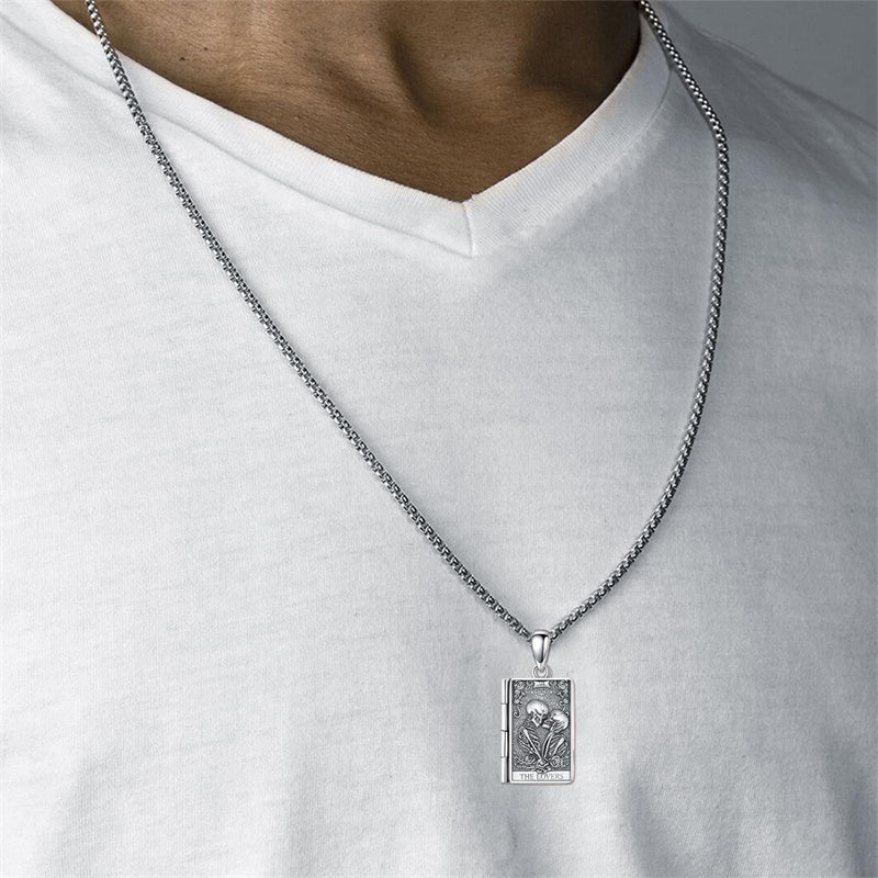 Sterling Silver Sun Moon Lovers Tarot Card Photo Locket Necklace
