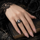 Sterling Silver 10K 14K 18K Gold Moissanite Gothic Black  Engagement Wedding Ring  for Women Halloween Gift