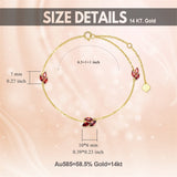 9k 14k Gold Garnet Leaf Red Bracelet