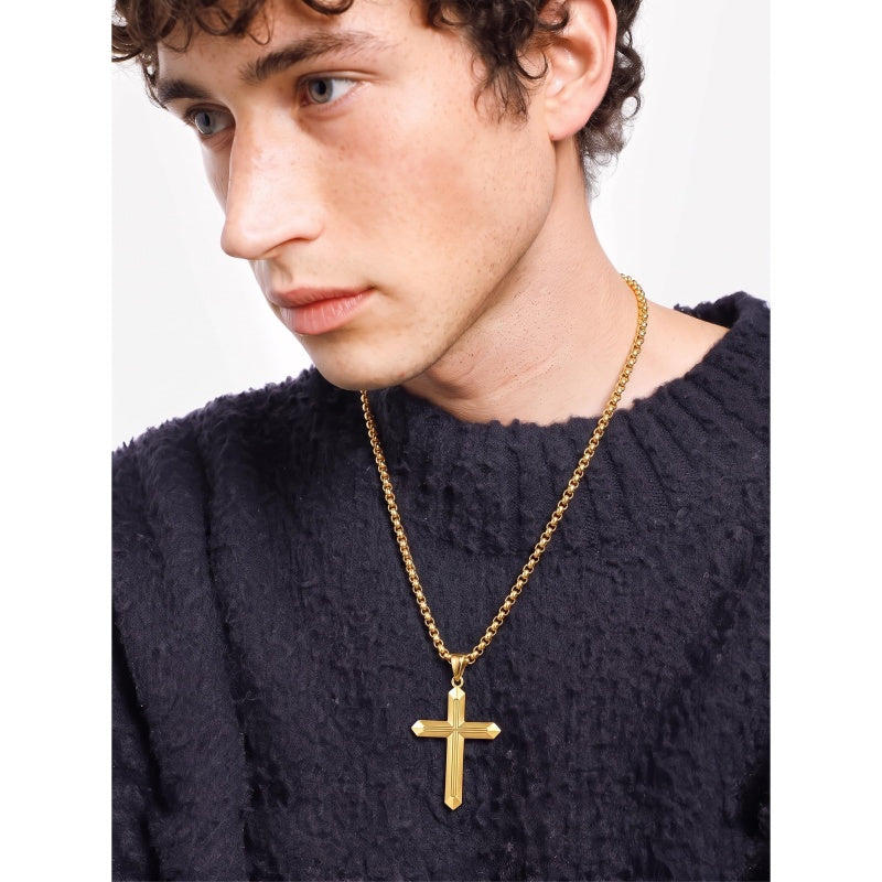 10K 14K 18K Gold Cross Pendant Necklace Religious Jewelry Gifts for Men and Women