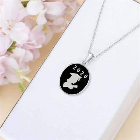 Sterling Silver Custom Birthstone Engraved Class Pendant Necklace