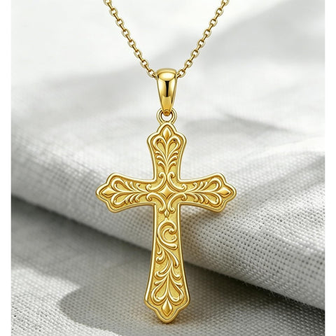 14K Plated Gold Cross Pendant Crucifix Necklace Christian Jewelry Baptism Religious Faith
