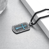 14K Gold Plated Turquoise Malachite Abalone Shell Cross Pendant Necklace for Men