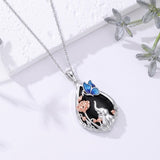 Sterling Silver Obsidian Bunny Cat Elephant Dog Fox Teardrop Pendant Necklace