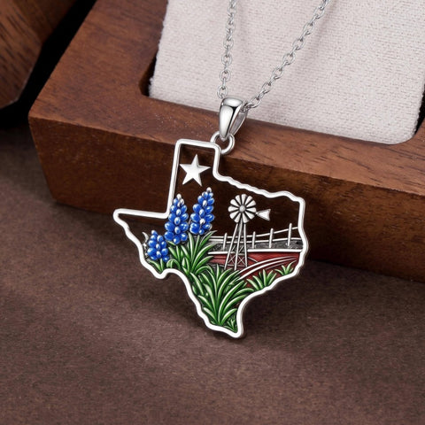 Sterling Silver  Bluebonnets Cow Skull Cowboy Hat Boot Cactus Cowgirl Texas Necklace Texas Necklace