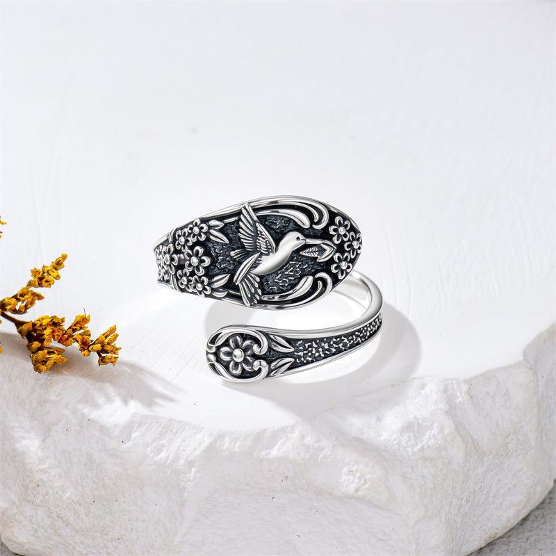 Sterling Silver Oxidized Dragonfly Butterfly Hummingbird Sea Turtle Anchor Cross Tree of Life Sunflower Spoon Ring