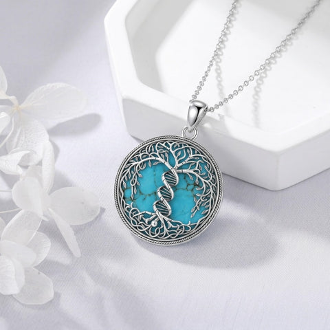 Sterling Silver Turquoise Sun and Moon AA Sobriety Celtic Knot Cross DNA Star of David Tree of Life Pendant Necklace