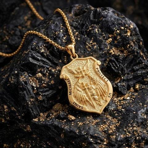 14K Gold Plated Saint Medal Christian  Pendant Necklace for Men