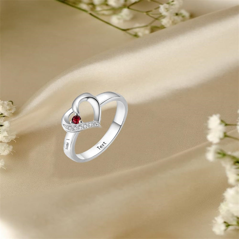 10K 14K 18K Gold Personalized 1-6 Stones Engraved Heart Mother Ring for Mother's Day