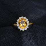 14K Yellow Gold Plated Birthstone Halo Engagement Rings for Women