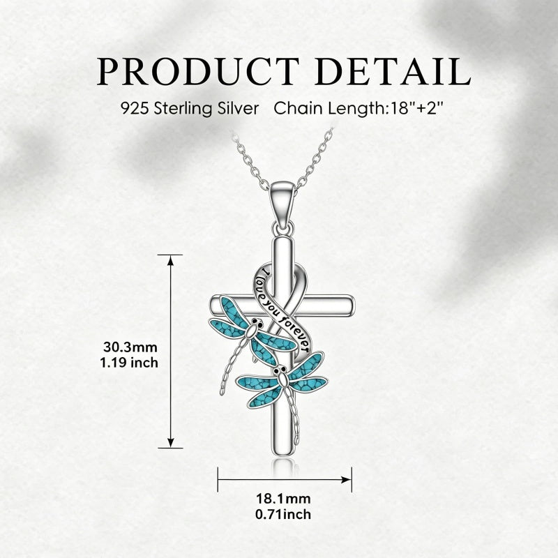 Sterling Silver  Hummingbird Blue Jay Dragonfly Butterfly Cross Necklace Engraved with I Love You Forever