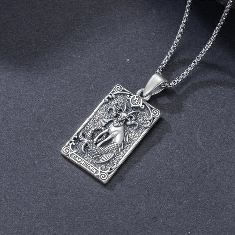 Sterling Silver Tarot Card 12 Zodiac Sign Pendant Necklace