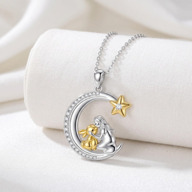 Sterling Silver Bunny Girl Pendant Necklace With Engraved Always in My Heart