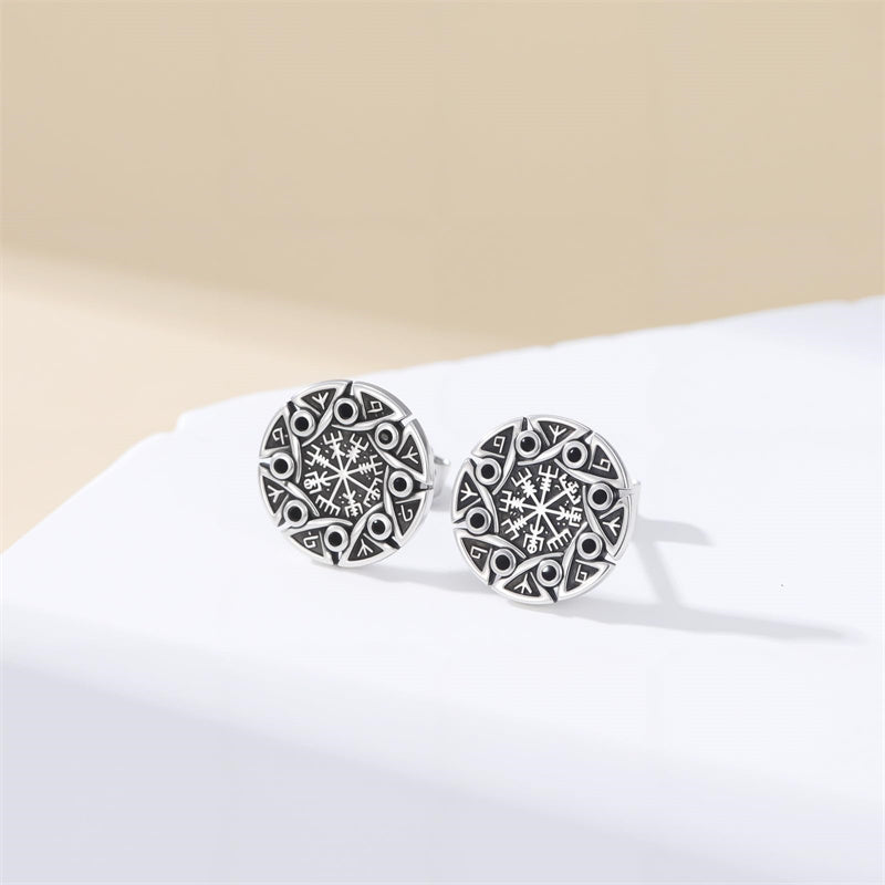 Sterling Silver Viking Raven Crow Skull Stud Earrings