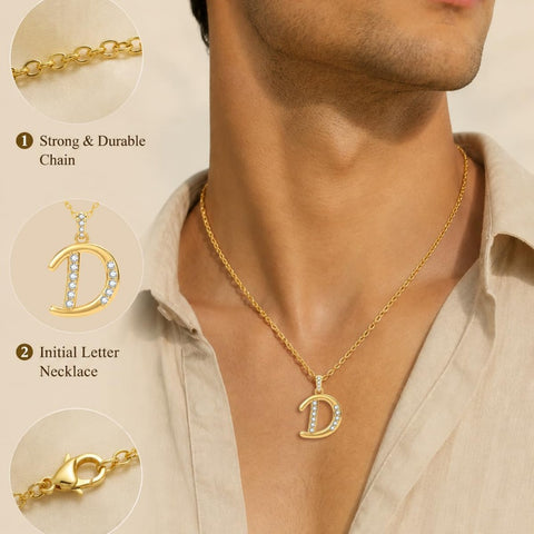 Cubic Zircon 14K Gold Plated Initial Letter A-Z Pendant Necklace