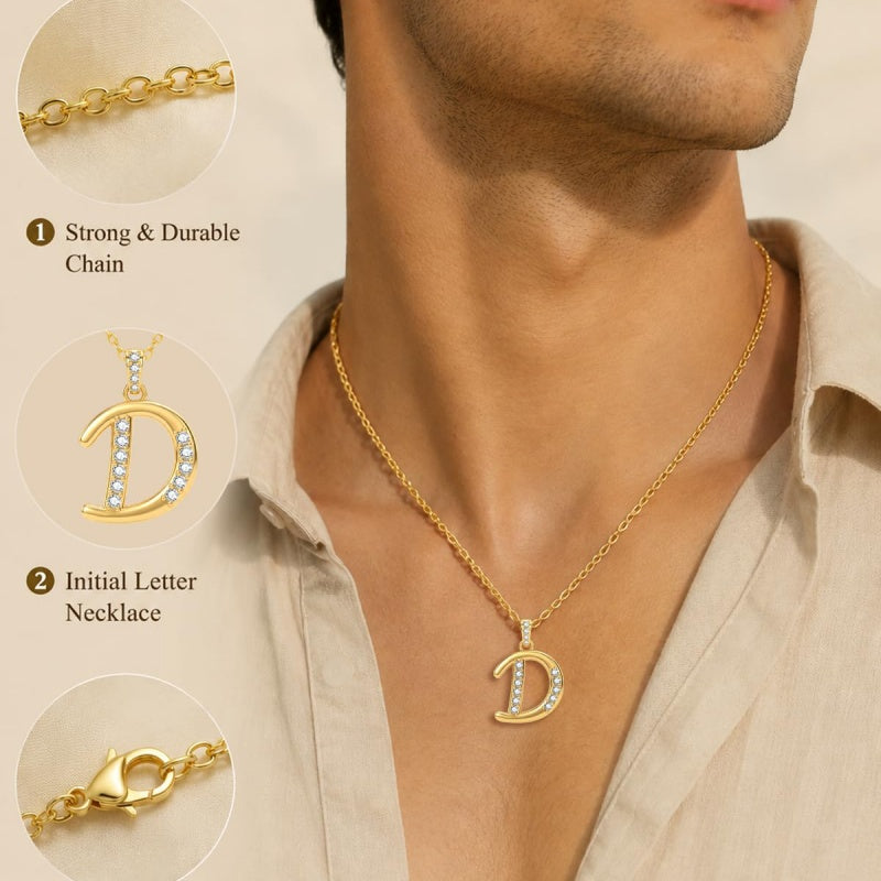 Cubic Zircon 14K Gold Plated Initial Letter A-Z Pendant Necklace