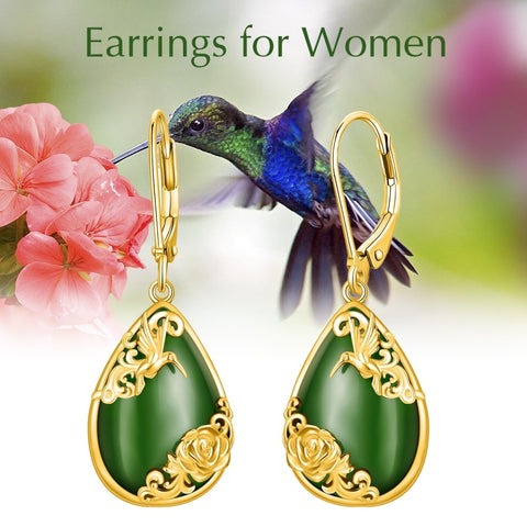 14K Gold Plated Natural Jade  Earrings for Women Good Fortune Jewelry Birthday Mother's Day Gifts