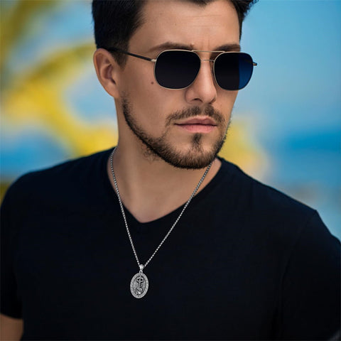 Sterling Silver  Poseidon Trident  Pendant Necklace for Men