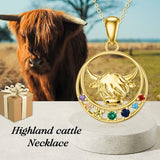 14K Gold Highland Cow Necklace for Women Solid Gold Heart Pendant Necklace Anniversary Birthday Gifts for Her