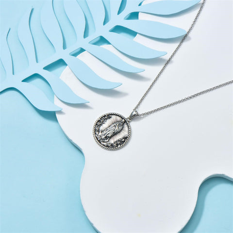 Sterling Silver Crown of Thorns Jesus St Benedict St Michael Pendant Necklace