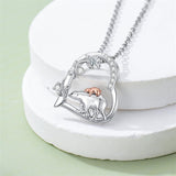 Sterling Silver Cubic Zircon Mother Daughter Mama Bear Giraffe Elephants Otters Penguins Heart Pendant Necklace
