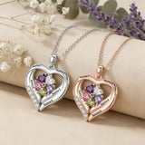 14K Gold Plated Personalized 1-5 Heart Birthstone Names Necklace  for Women