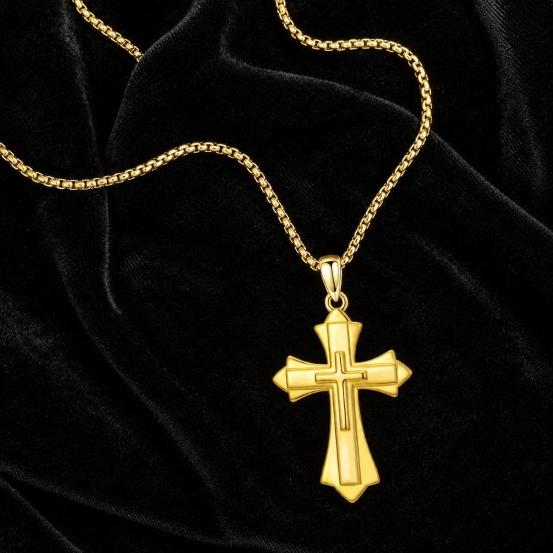 Cross Pendant Necklace  14K Gold Plated Christian Faith Jewelry