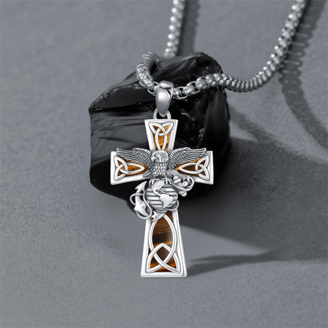 Sterling Silver Marines Cross Pendant Necklace for Men