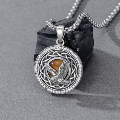 Sterling Silver Tiger Eye Eagle Lion Pendant Necklace for Men