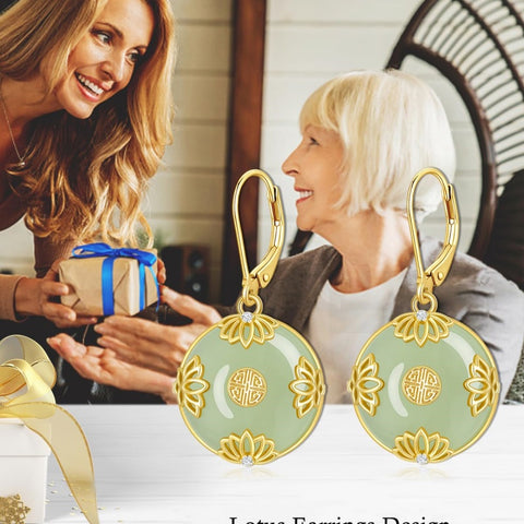 14K Gold Plated Natural Jade  Earrings for Women Good Fortune Jewelry Birthday Mother's Day Gifts