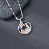Sterling Silver Frog Flag Puerto Rico Pendant Necklace