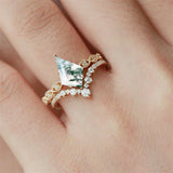 Sterling Silver 10K 14K 18K Gold Personalize Engraved Moss Agate Engagement Rings for Women