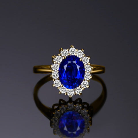 14K Yellow Gold Plated Birthstone Halo Engagement Rings for Women