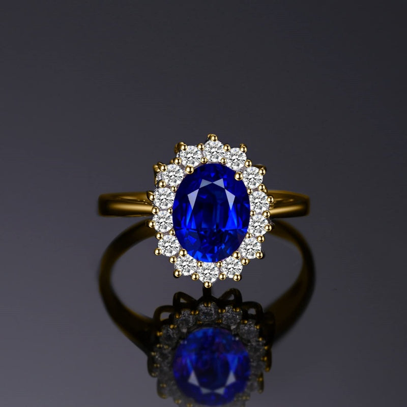 14K Yellow Gold Plated Birthstone Halo Engagement Rings for Women